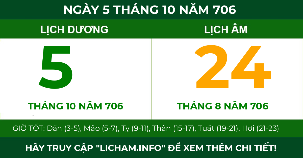 lịch âm ngày 5 tháng 10 năm 706
