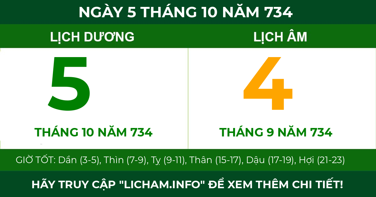 lịch âm ngày 5 tháng 10 năm 734