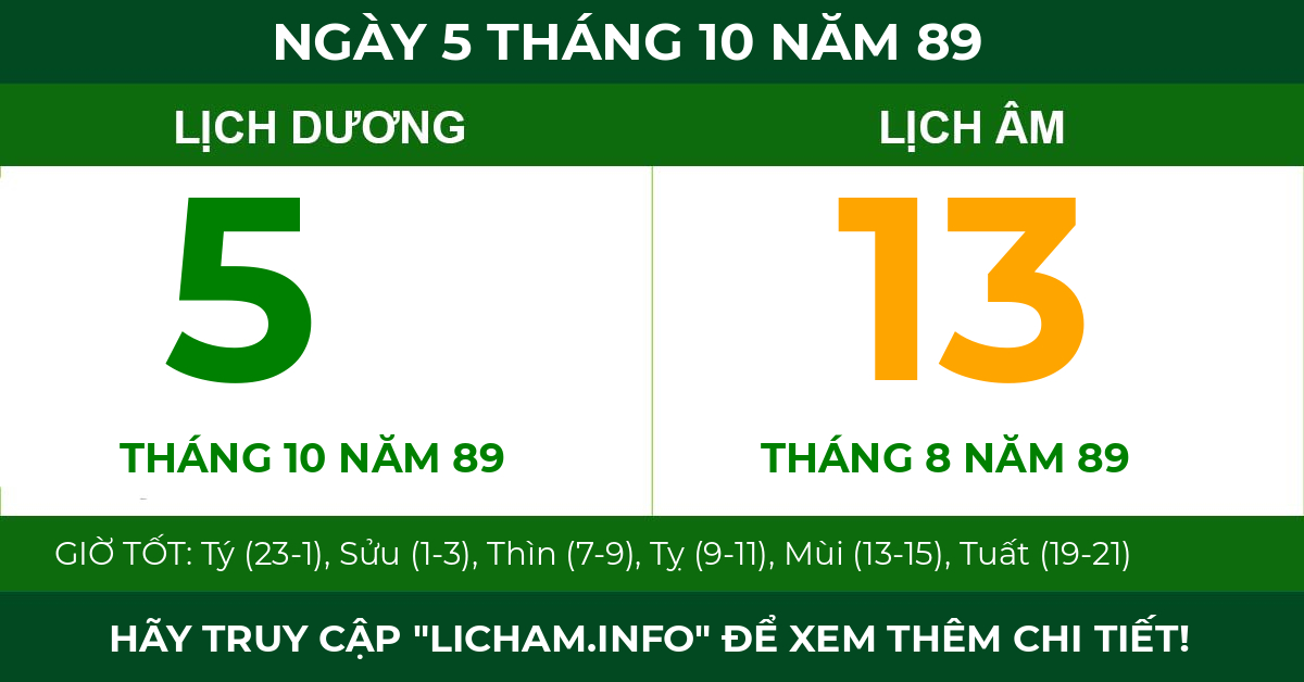 lịch âm ngày 5 tháng 10 năm 89