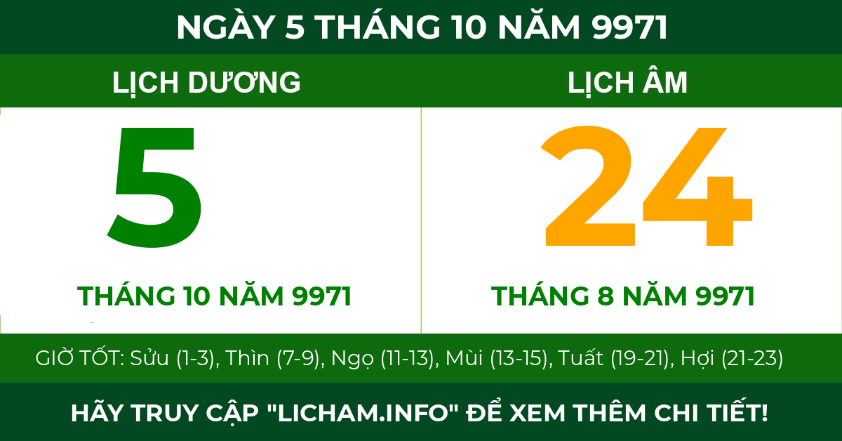 lịch âm ngày 5 tháng 10 năm 9971