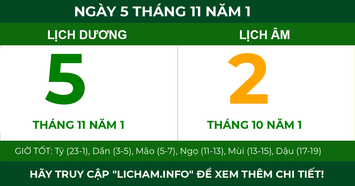 lịch âm ngày 5 tháng 11 năm 1