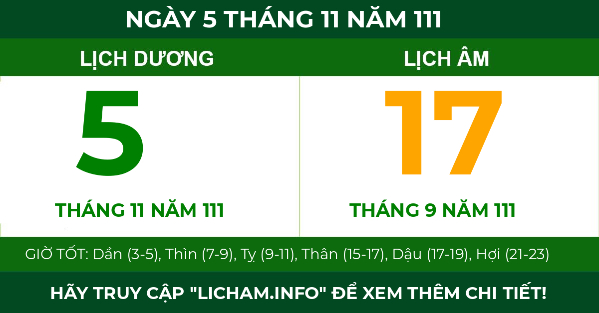 lịch âm ngày 5 tháng 11 năm 111