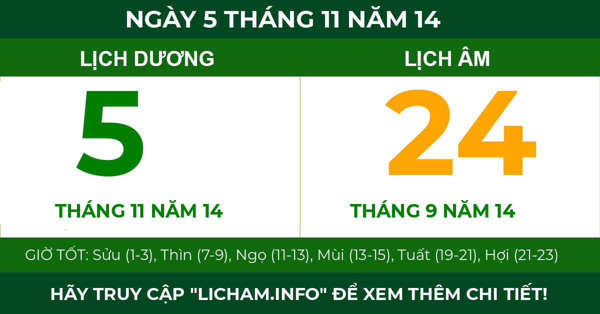 lịch âm ngày 5 tháng 11 năm 14