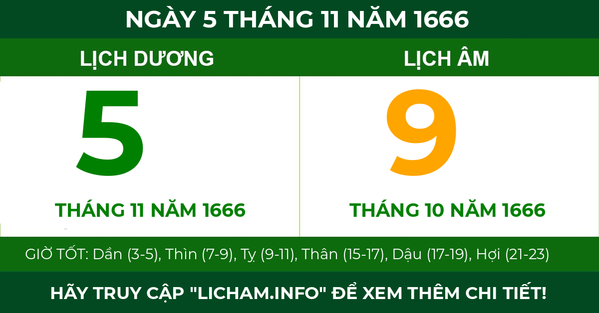 lịch âm ngày 5 tháng 11 năm 1666