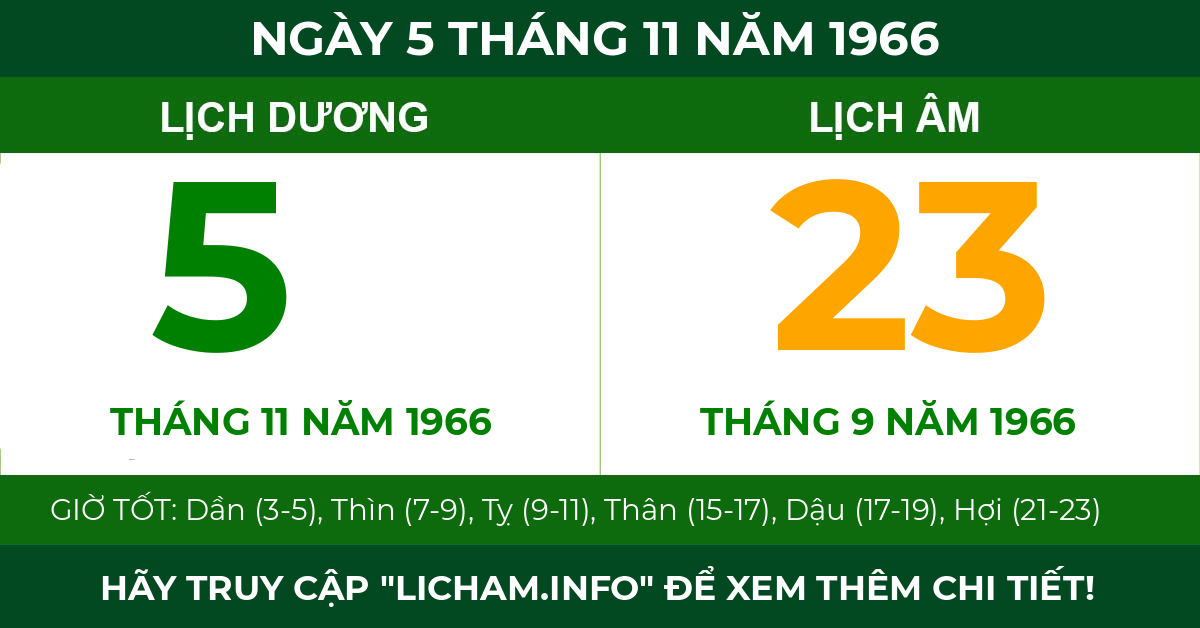 lịch âm ngày 5 tháng 11 năm 1966
