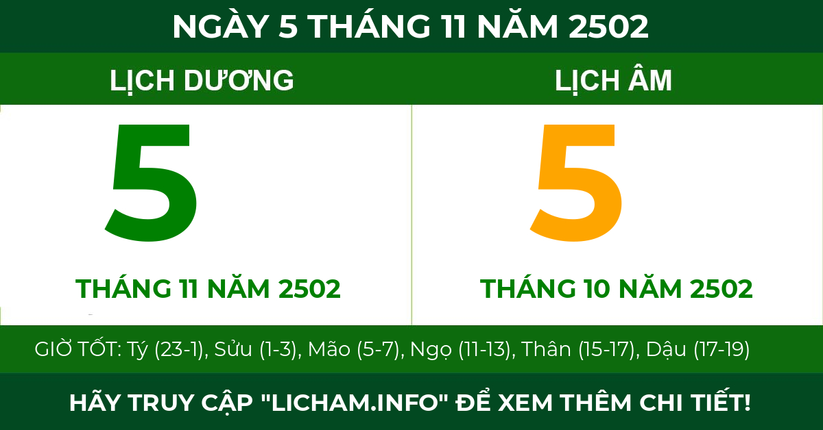 lịch âm ngày 5 tháng 11 năm 2502