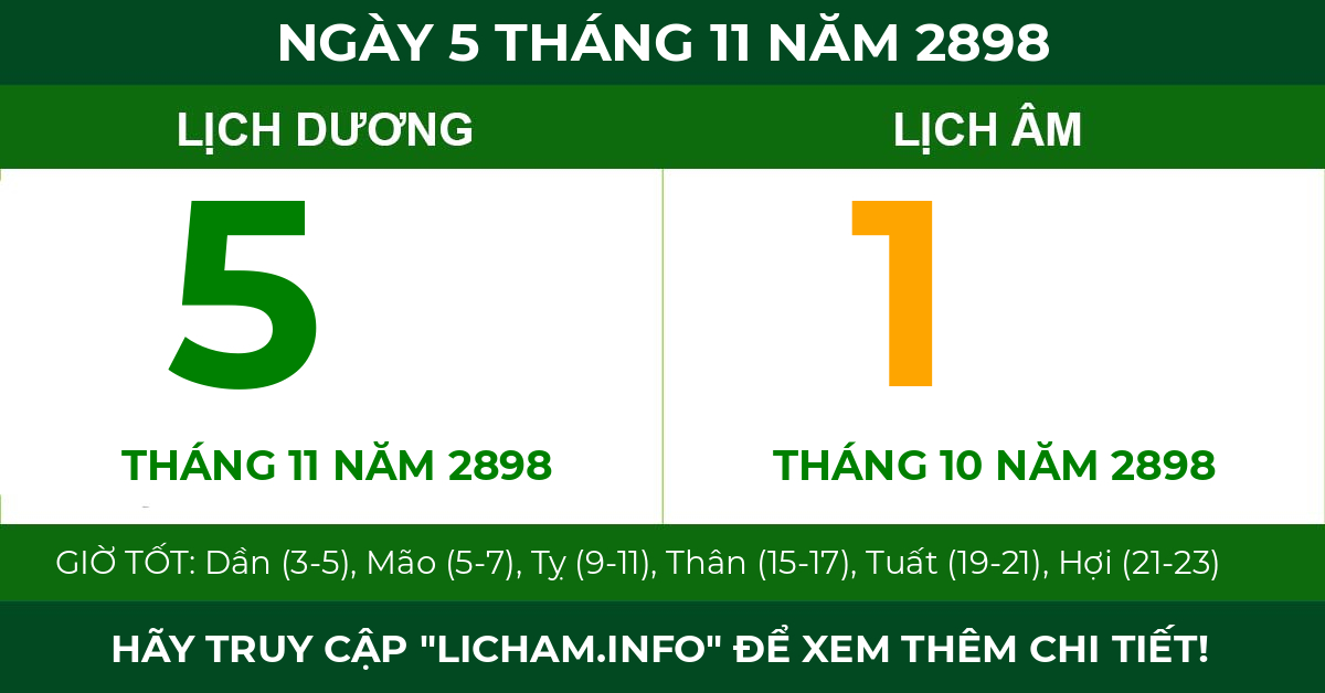 lịch âm ngày 5 tháng 11 năm 2898