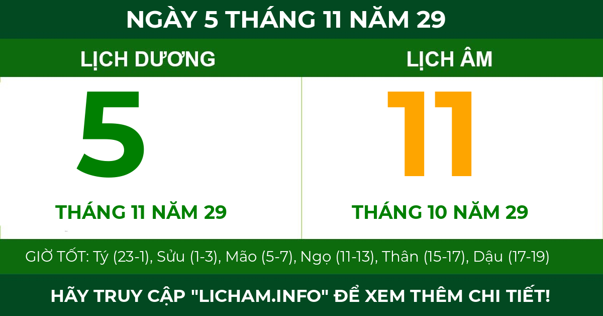 lịch âm ngày 5 tháng 11 năm 29