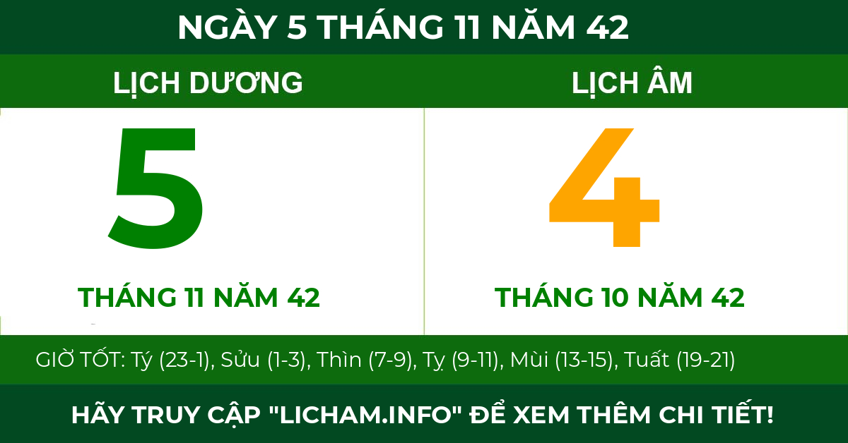 lịch âm ngày 5 tháng 11 năm 42