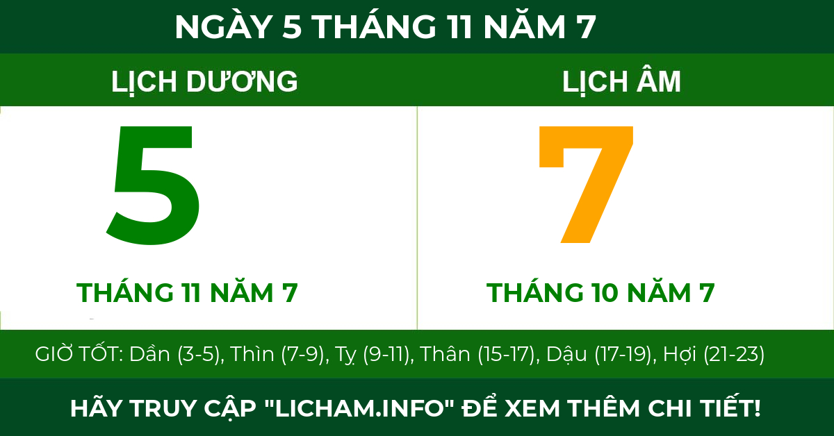 lịch âm ngày 5 tháng 11 năm 7