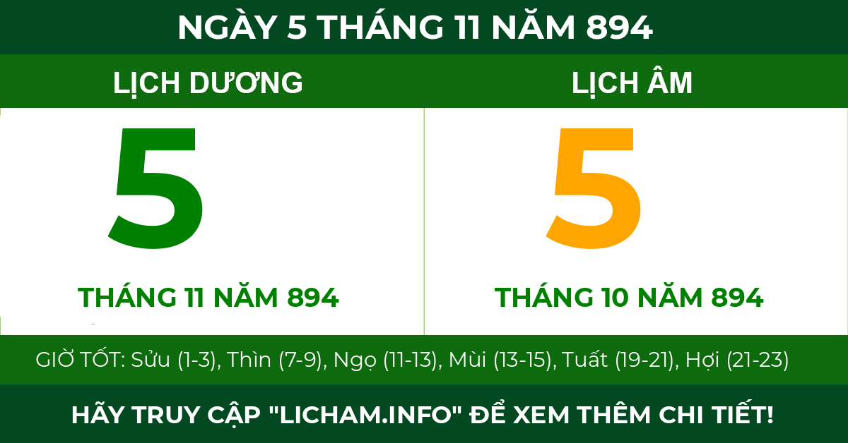 lịch âm ngày 5 tháng 11 năm 894