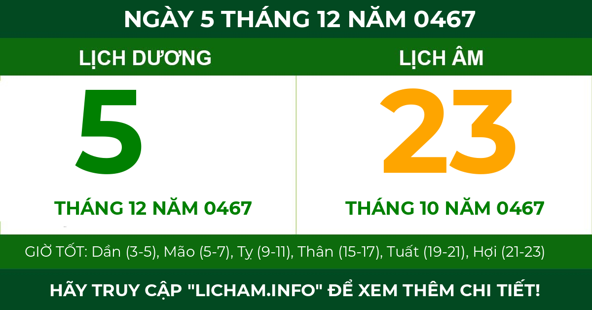 lịch âm ngày 5 tháng 12 năm 0467