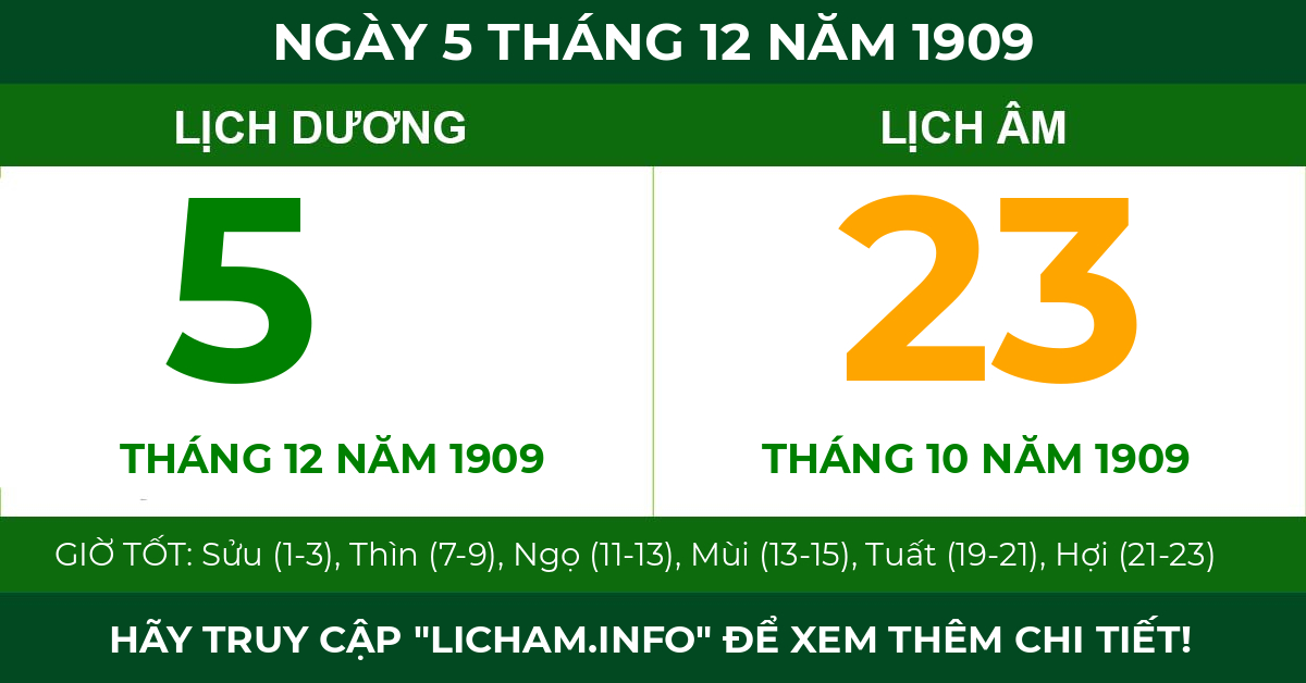 lịch âm ngày 5 tháng 12 năm 1909
