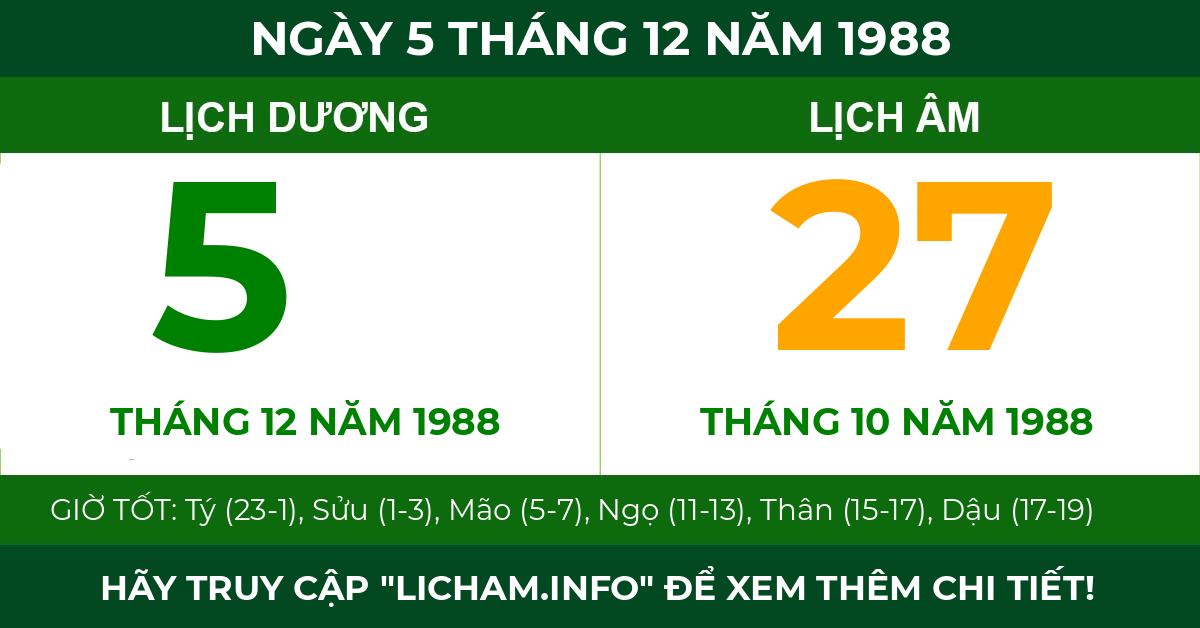 lịch âm ngày 5 tháng 12 năm 1988