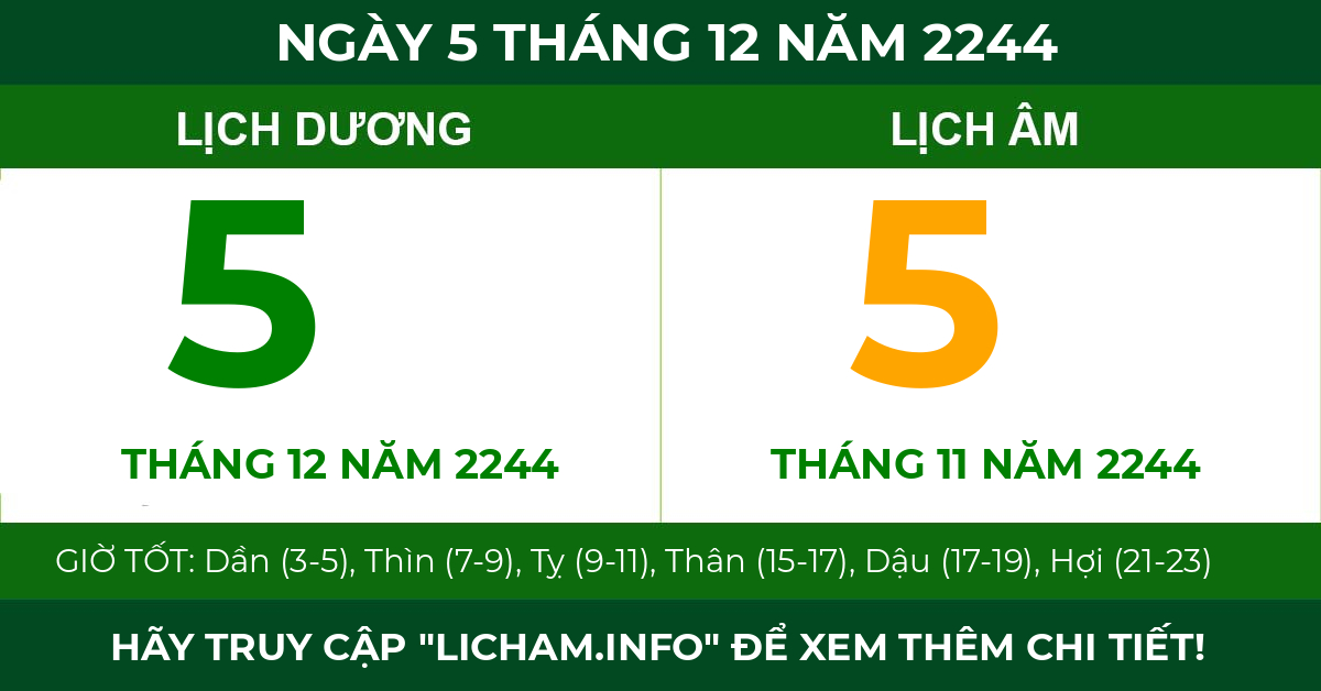 lịch âm ngày 5 tháng 12 năm 2244