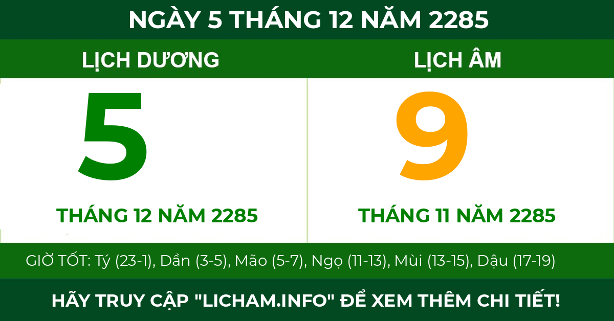 lịch âm ngày 5 tháng 12 năm 2285