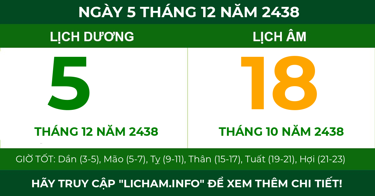lịch âm ngày 5 tháng 12 năm 2438