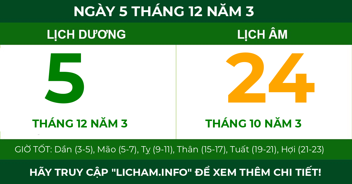 lịch âm ngày 5 tháng 12 năm 3