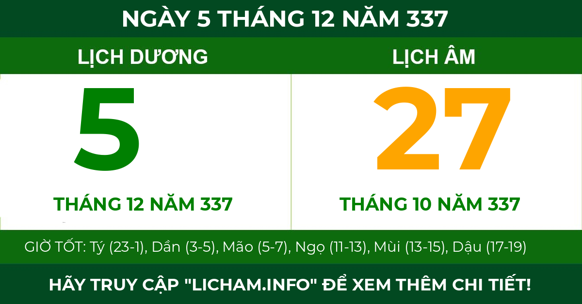 lịch âm ngày 5 tháng 12 năm 337
