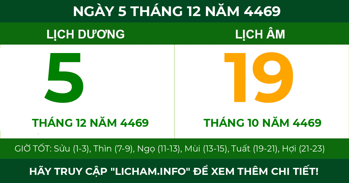 lịch âm ngày 5 tháng 12 năm 4469