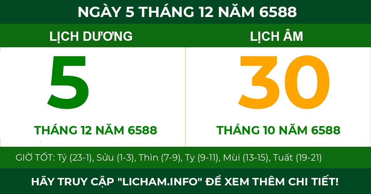 lịch âm ngày 5 tháng 12 năm 6588