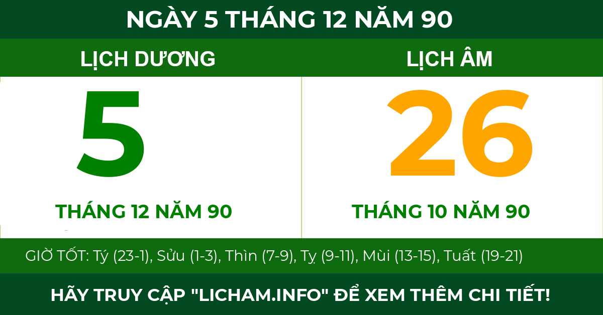 lịch âm ngày 5 tháng 12 năm 90