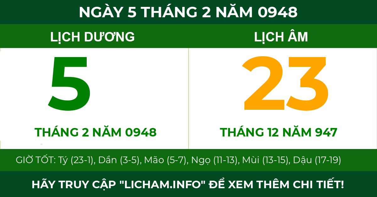 lịch âm ngày 5 tháng 2 năm 0948