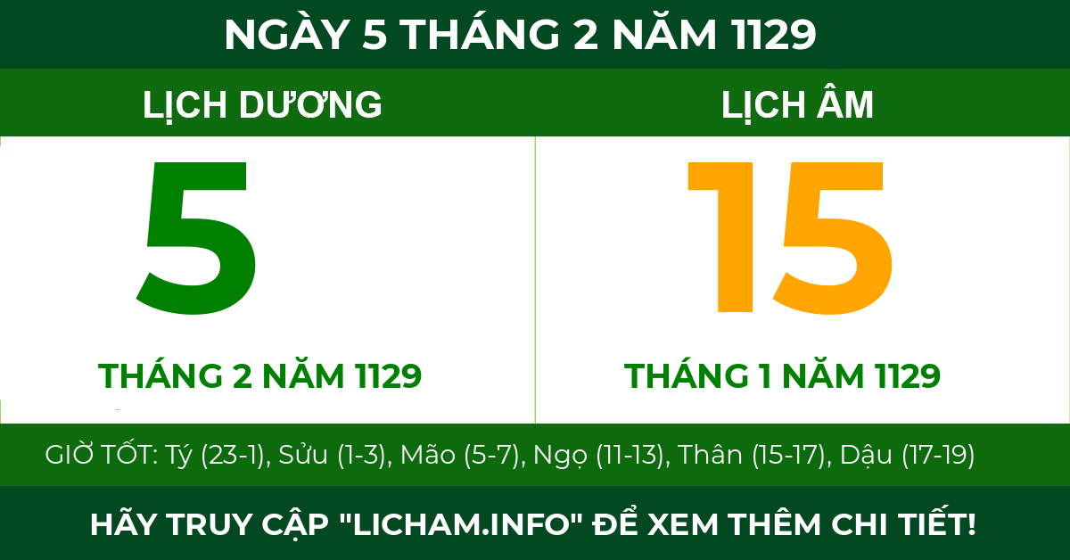 lịch âm ngày 5 tháng 2 năm 1129