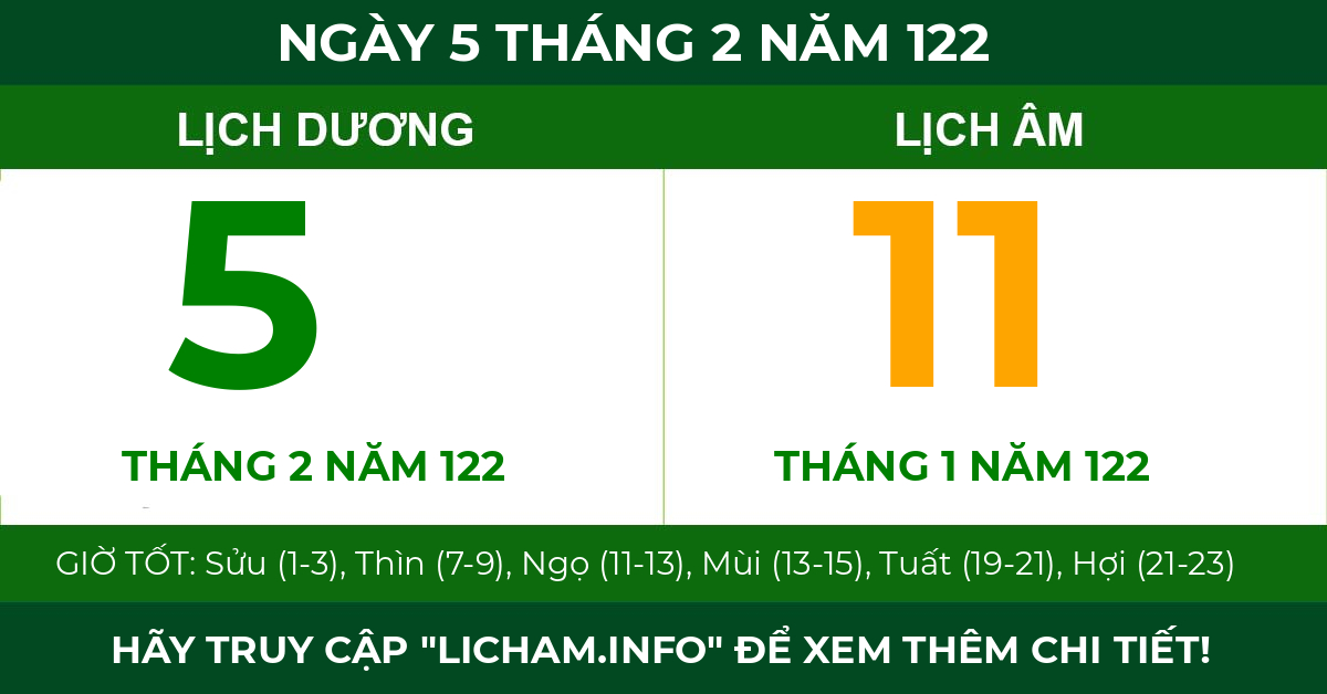 lịch âm ngày 5 tháng 2 năm 122