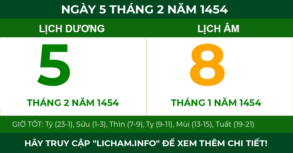lịch âm ngày 5 tháng 2 năm 1454