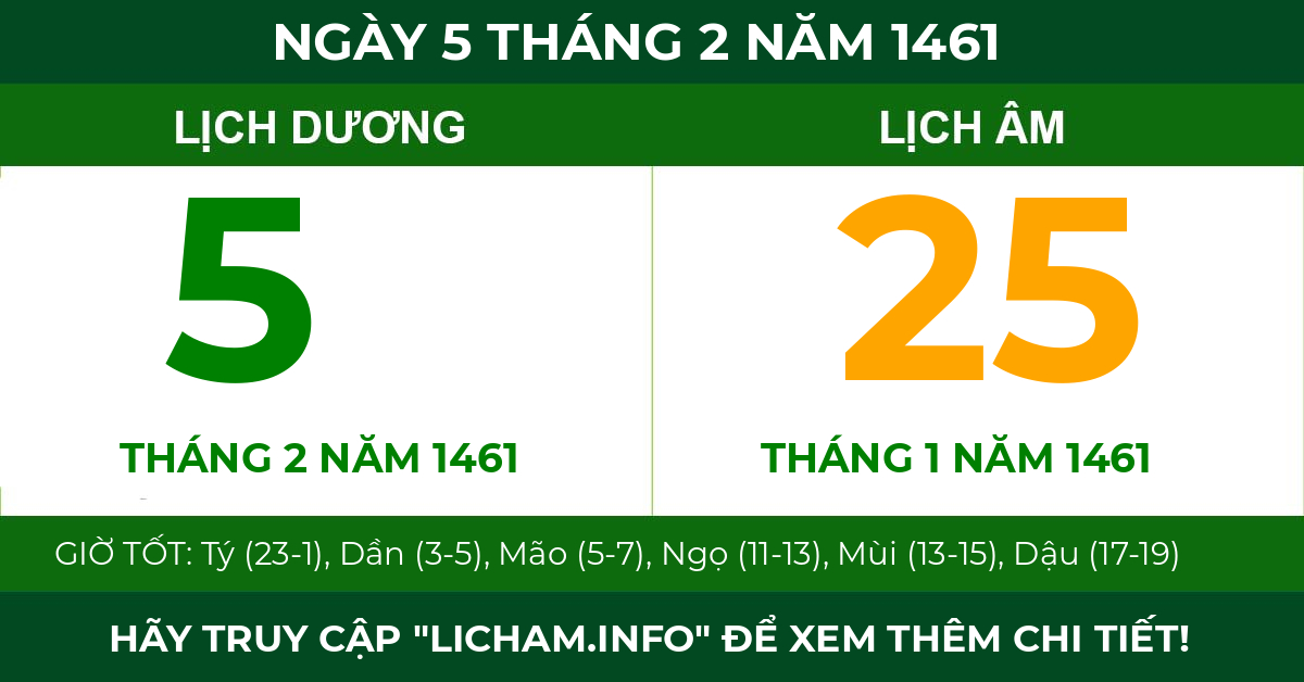 lịch âm ngày 5 tháng 2 năm 1461