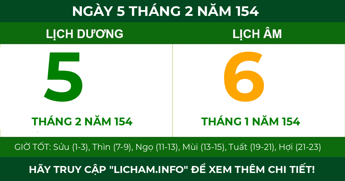 lịch âm ngày 5 tháng 2 năm 154