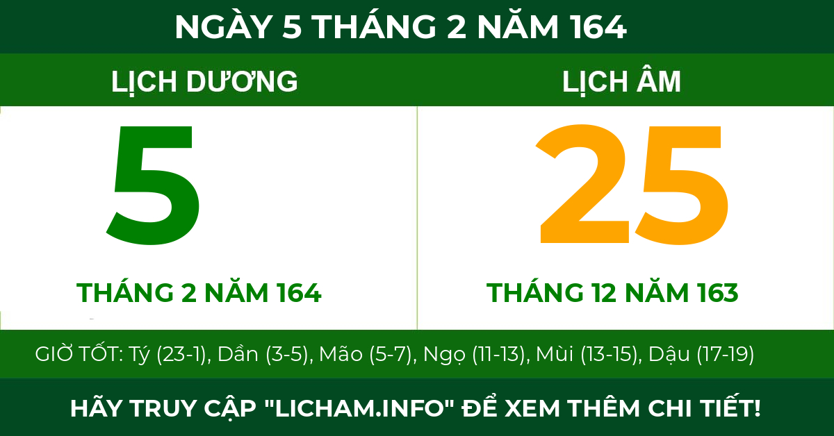 lịch âm ngày 5 tháng 2 năm 164