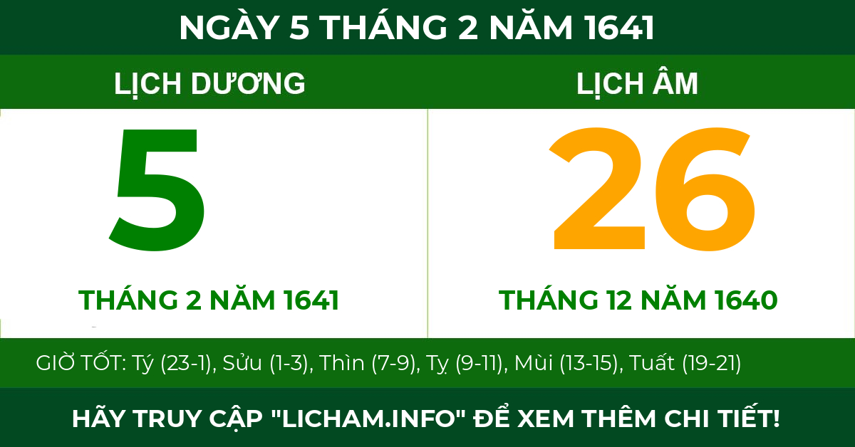 lịch âm ngày 5 tháng 2 năm 1641