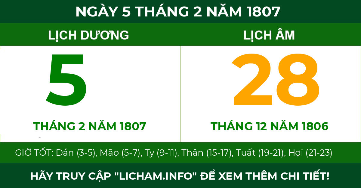 lịch âm ngày 5 tháng 2 năm 1807