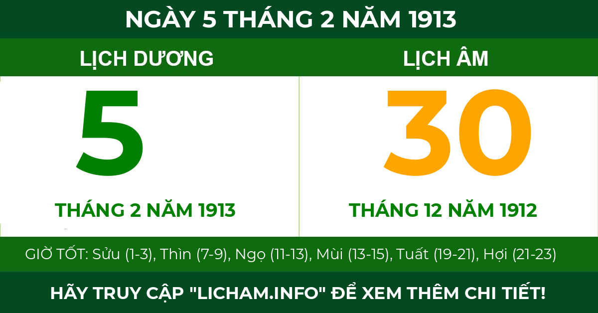 lịch âm ngày 5 tháng 2 năm 1913