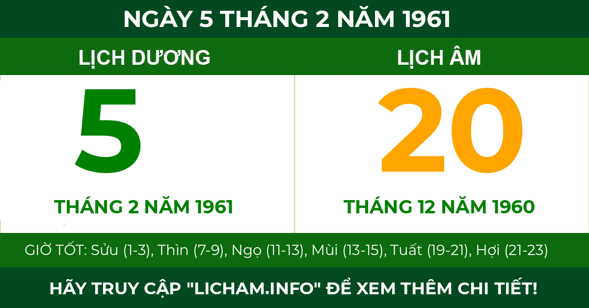 lịch âm ngày 5 tháng 2 năm 1961