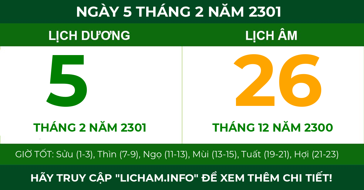 lịch âm ngày 5 tháng 2 năm 2301