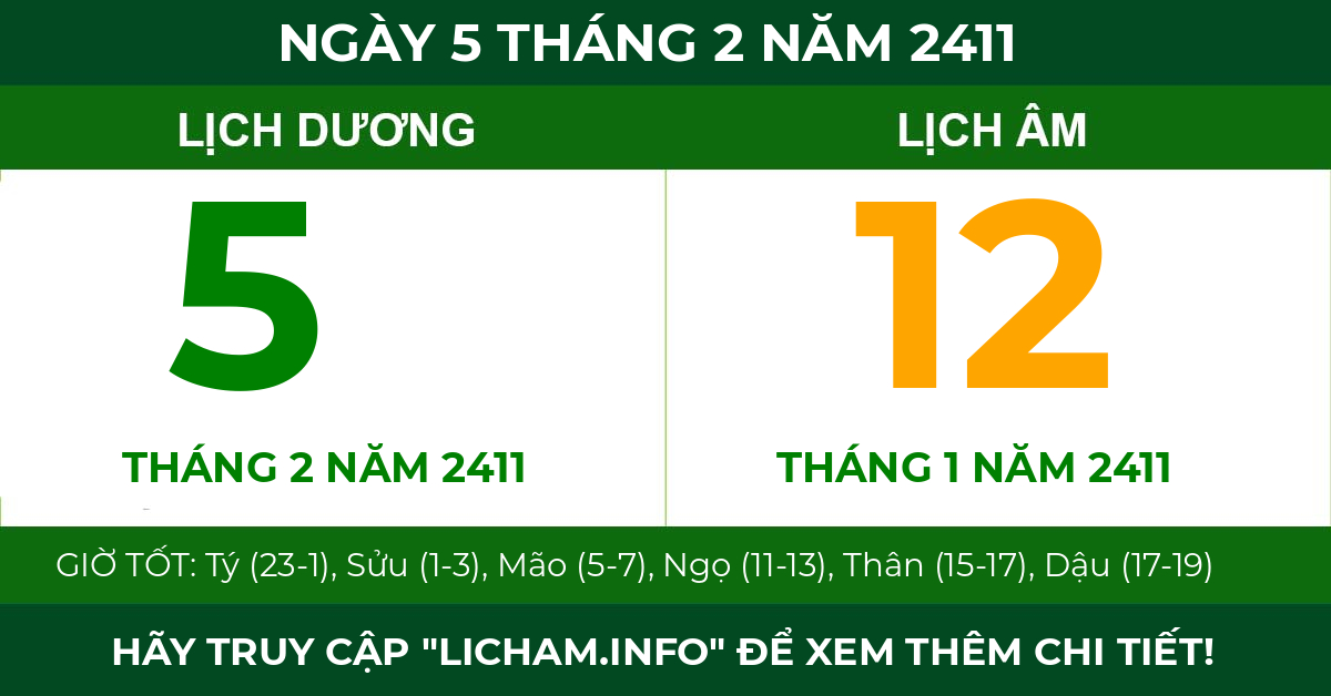 lịch âm ngày 5 tháng 2 năm 2411