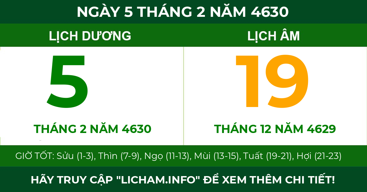 lịch âm ngày 5 tháng 2 năm 4630