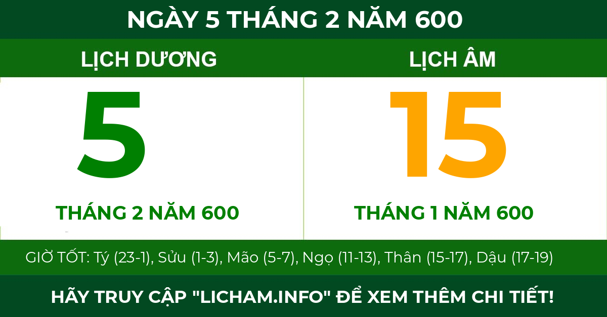 lịch âm ngày 5 tháng 2 năm 600