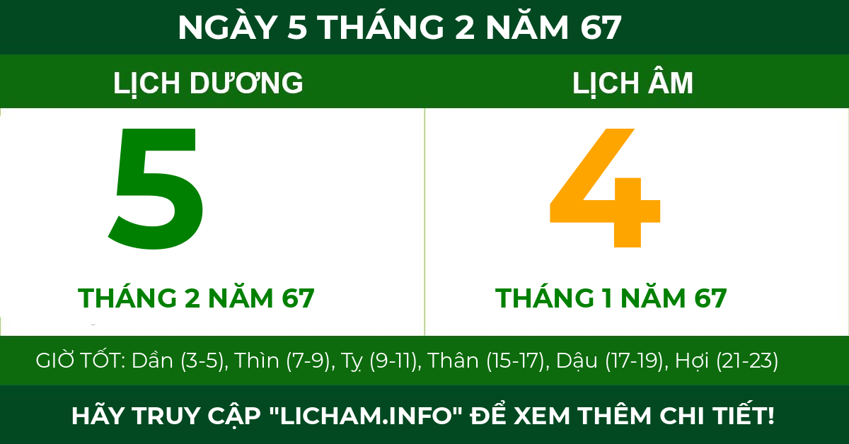 lịch âm ngày 5 tháng 2 năm 67