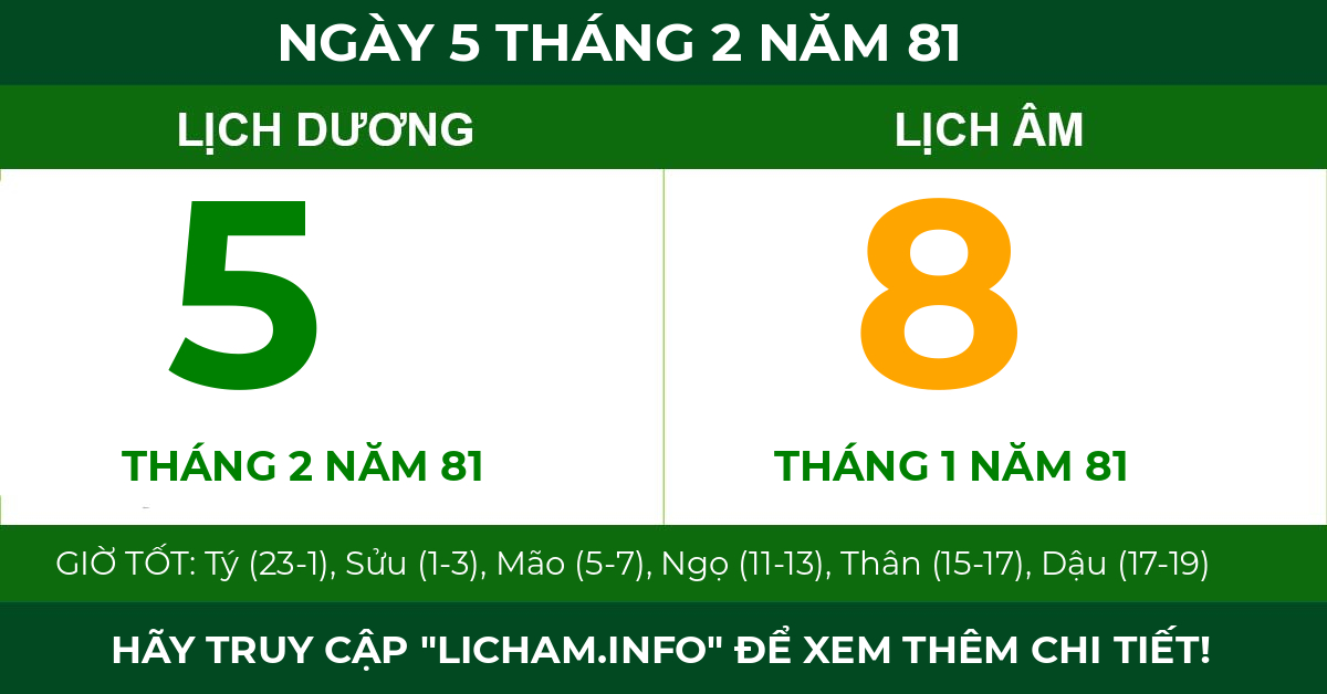 lịch âm ngày 5 tháng 2 năm 81