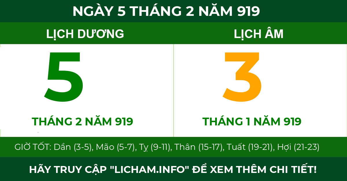 lịch âm ngày 5 tháng 2 năm 919