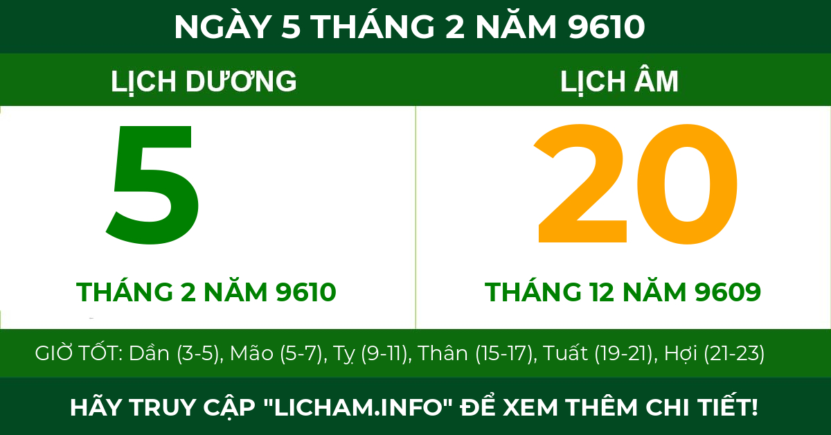 lịch âm ngày 5 tháng 2 năm 9610