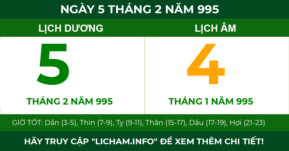 lịch âm ngày 5 tháng 2 năm 995