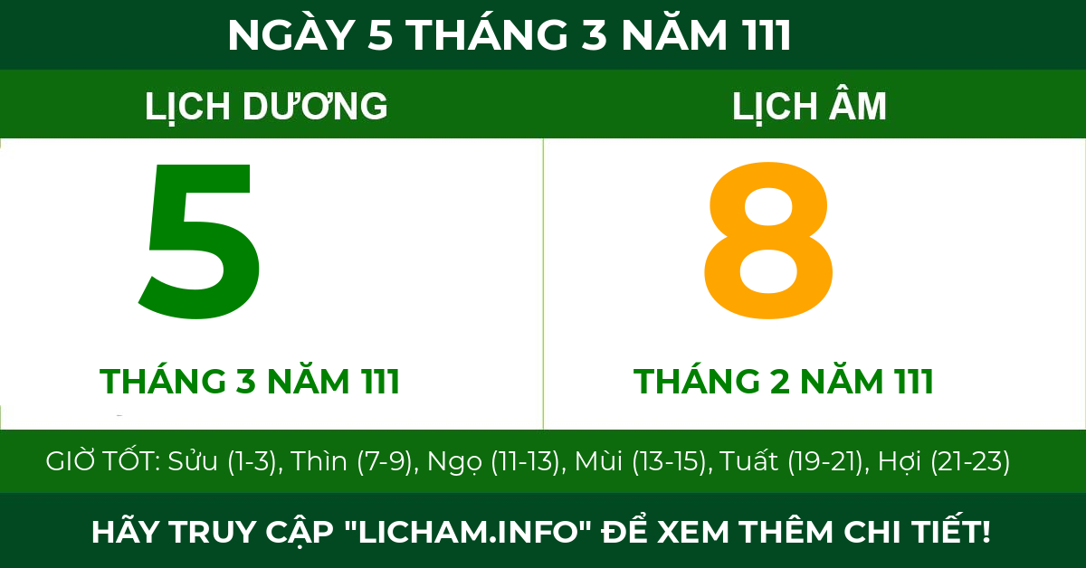 lịch âm ngày 5 tháng 3 năm 111