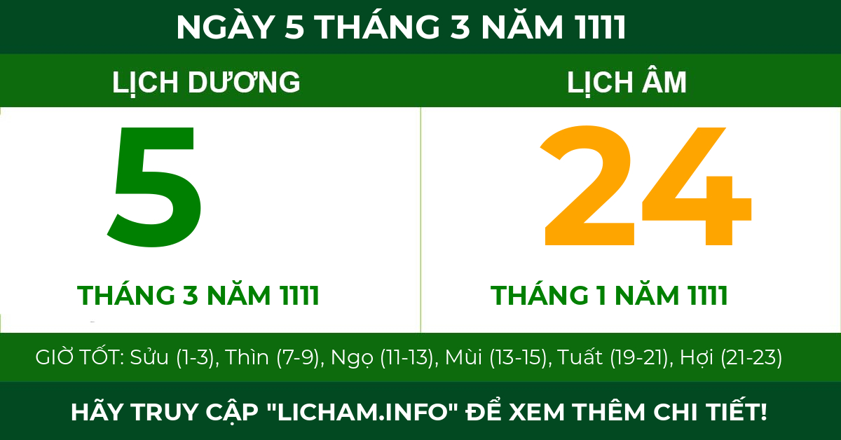 lịch âm ngày 5 tháng 3 năm 1111