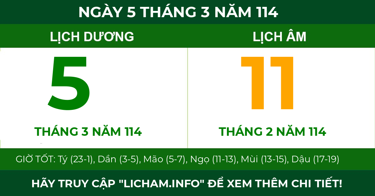 lịch âm ngày 5 tháng 3 năm 114