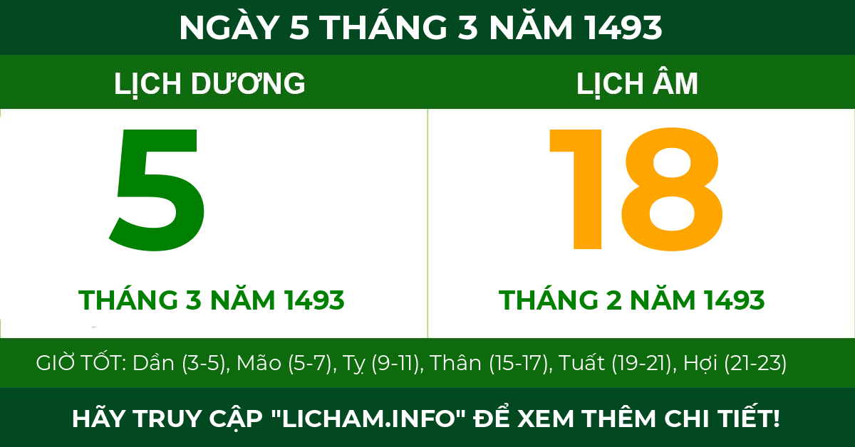 lịch âm ngày 5 tháng 3 năm 1493